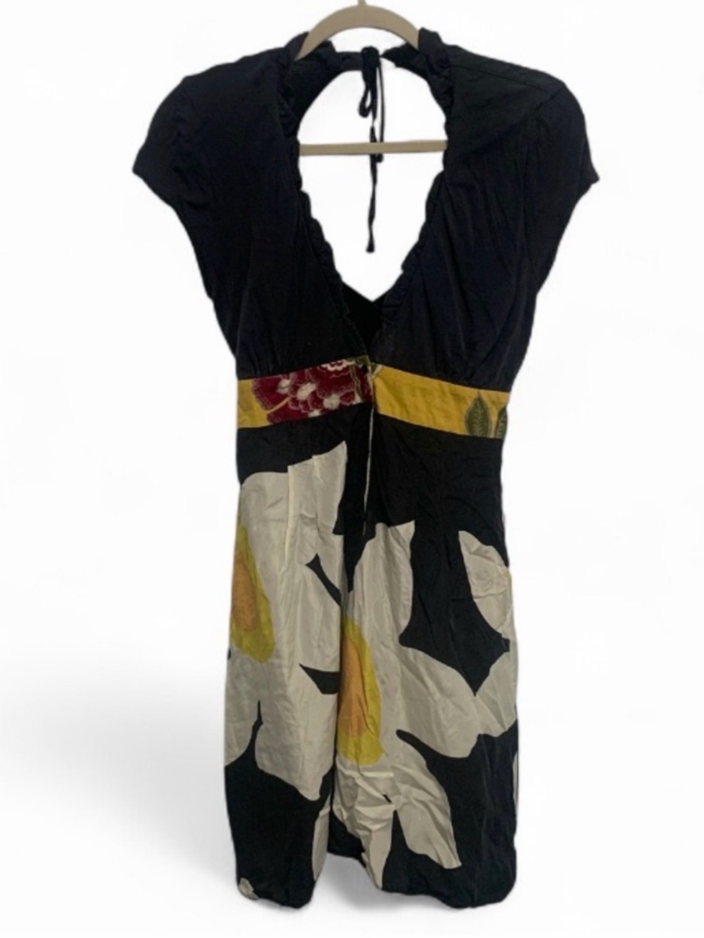 Free People Black Cut Out Back Boho Floral Cap Sleeve Mini Dress